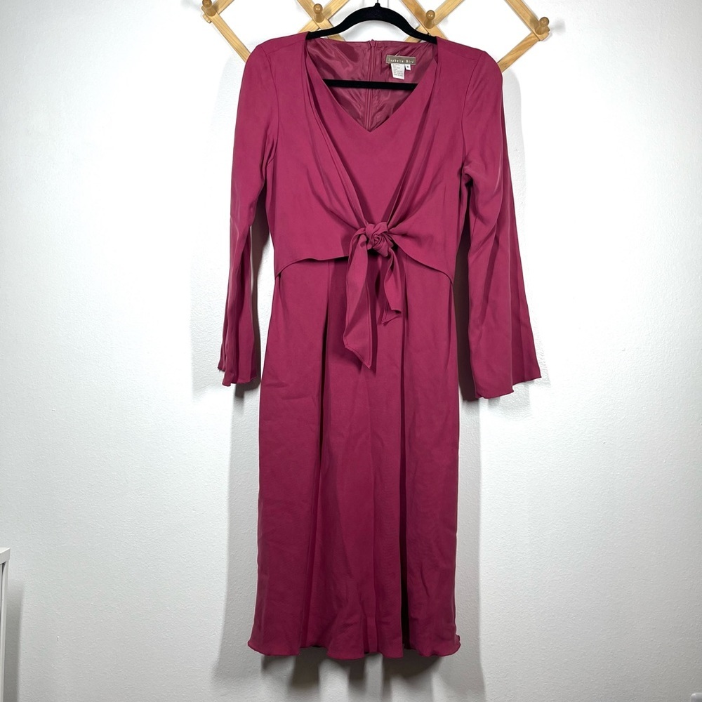 Anthropologie Isabella Bird Pink Silk Midi Dress Wrap Front Women’s Size 6